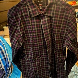 Apt9 slim fit stretch mens dress shirt 15.5 34/35 purple black